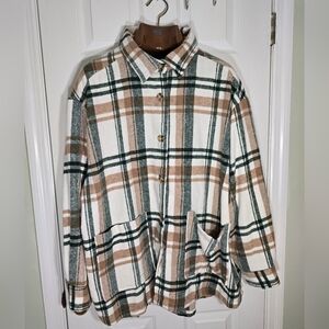 Plaid Button-Up Artist Shacket Front Chore Pockets